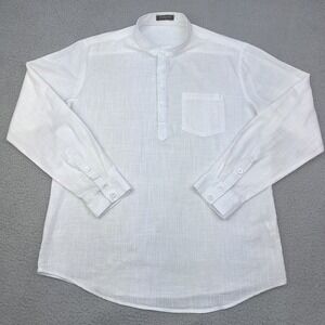 Enlision Henley Shirt Mens Medium White Linen Blend Mandarin Collar Long Sleeve